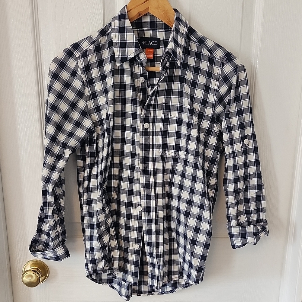PLACE Boy's Blue and White Checkered Shirt